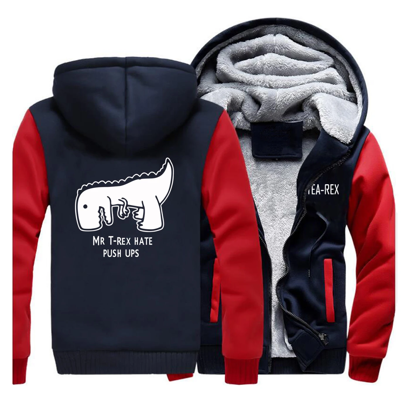 

Tea Rex Funny Print Hoodie Sweatshirt Casual Mens Coat mr t-rex hate push ups Jacket 2019 Winter Warm Fleece Men Thick Hoodies