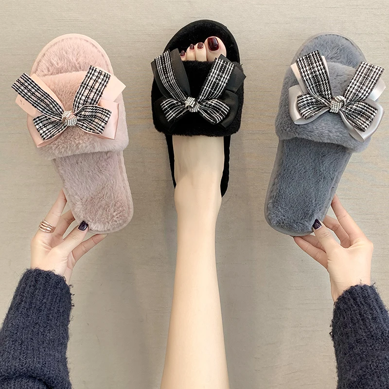

Slaapkamer Slippers Wit Bont Slippers Slippers Vrouwen Pluche Thuis Schoenen Dames Slippers Indoor Harige Slides Voor Womens