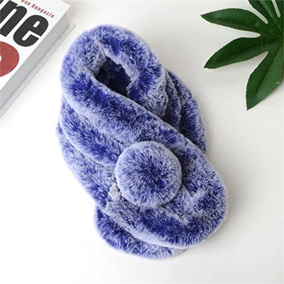 Blue Зимнее пальто с воротником из искусственного кроличьего меха, шарф для женщин, утолщенный теплый плюшевый шар, зимняя шаль для шеи, Женский однотонный осенний шарф, меховые шарфы - Цвет: Blue