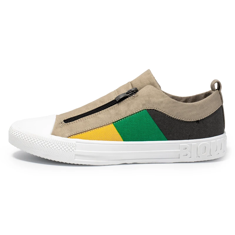 

Canvas Flat Men Color Fashion Zip Men's Vulcanize Shoes Non-Leather Casual Student Walking Sneaker Flat Shoes Loafers Footwear