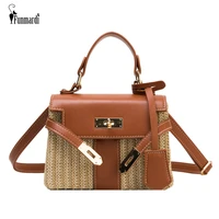 funmardi fashion box straw women handbags luxury lock 2021 summer new woven shoulder bags vintage messenger bags ladies wlhb2370