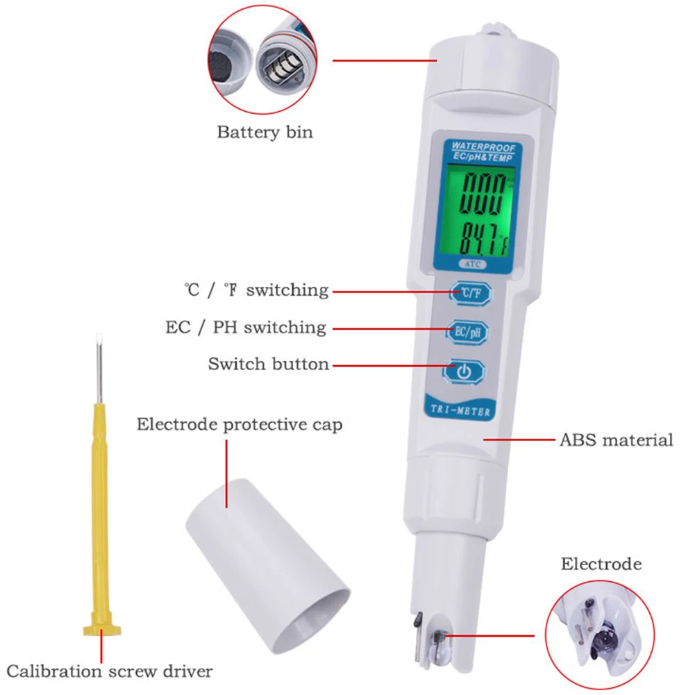 Conductivity Multifunction PH EC Measurement Temperature Tool Meter Pen Tester Water Quality 3 In 1 983 | Инструменты