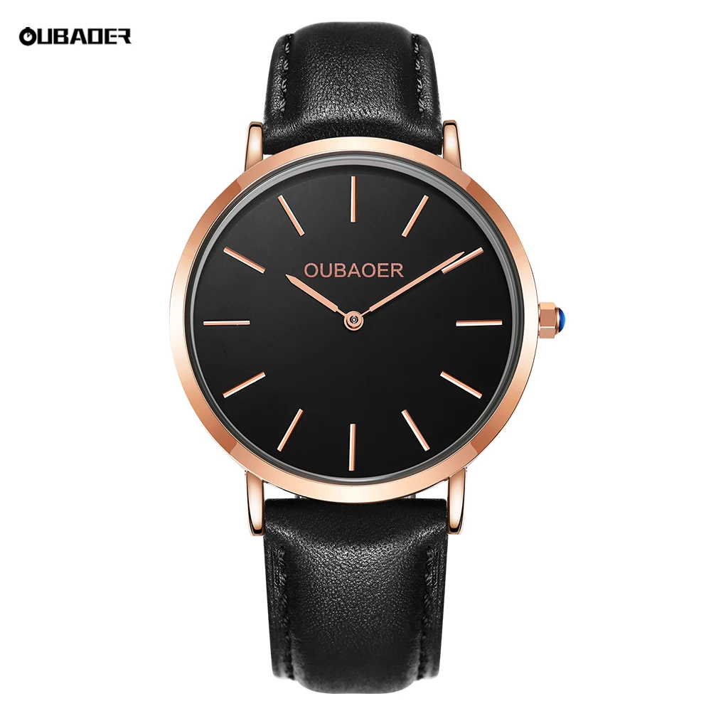 

OUBAOER 2021 Men Minimalist Watch Thin Rose Luxury Watch Male Montre Luxe Leather Classic Wrist Watch Quartz Clock Mode Homme