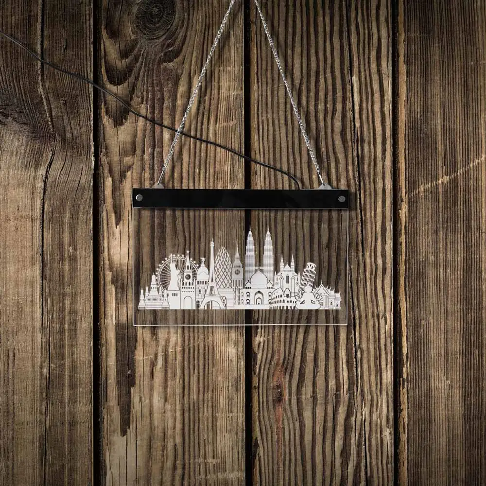 Светодиодный неоновый знак World Skylines Architecture многоцветная меняющаяся витрина для