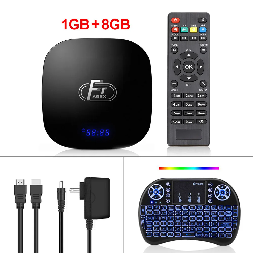1G8G backlit i8 Smart Android 8,1 ТВ приставка Amlogic S905W четырехъядерный 2 Гб 16 Гб H.265 4K 30tps 2,4 ГГц WiFi медиаплеер телеприставка A95X F1 1 ГБ 8 ГБ - Цвет: 1G8G backlit i8
