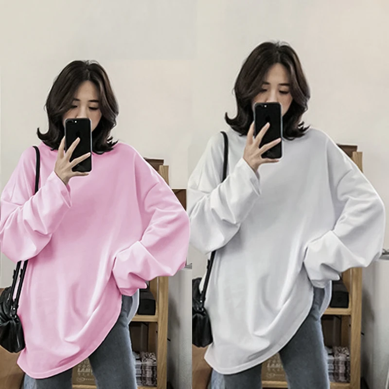 Корейская мода с длинным рукавом женская футболка оверсайз Повседневная