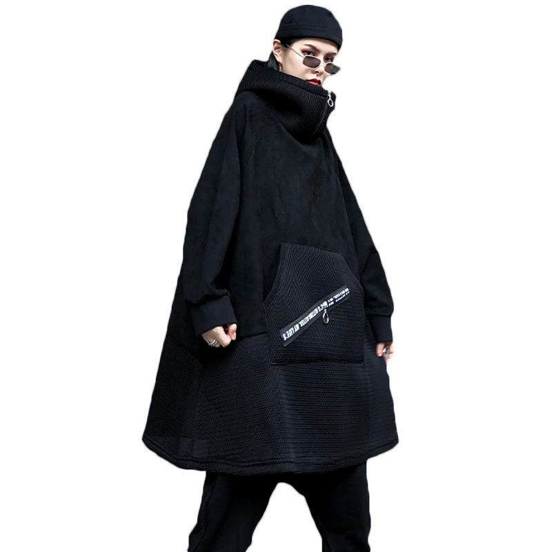 Женская толстовка с капюшоном черная Свободная кофта в стиле бойфренд хип-хоп