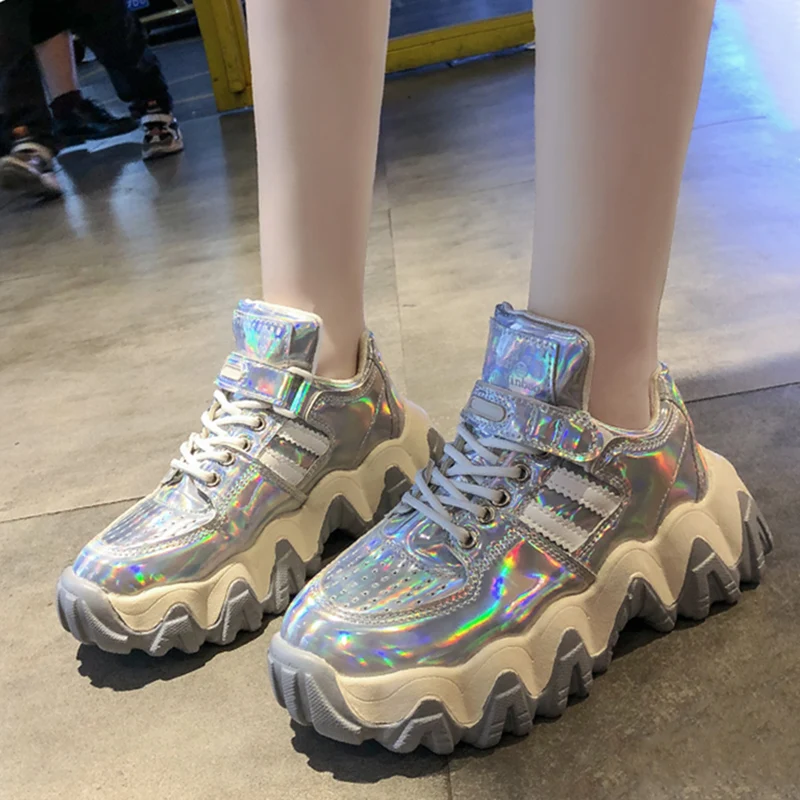 Rimocy/Коллекция 2020 года сезон весна Серебряные кроссовки на массивной платформе