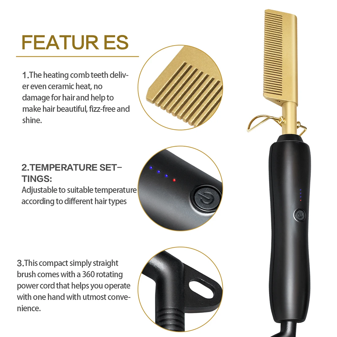 

Ceramic Electric Hot Comb Hair Straightener Flat Irons Wet / Dry Use Straightening Brush Hot Heating Comb Titanium Alloy Comb