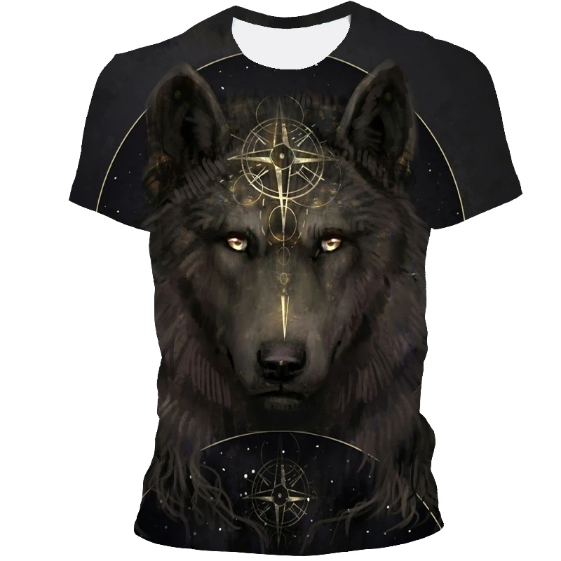 

2021 Summer New Brand 3D Wolf Head T-shirt Men's Round Neck Short Sleeve T-shirt Men's Fashion T-shirt Short Sleeve