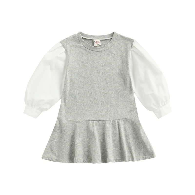 

Baby Girl Dress, Long Sleeve Round Neck Patch Color Ruffle A-Lined Loose Casual Party Fall Princess Midi