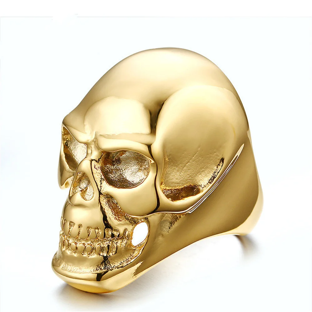 Купи Men's Calvarium Skull Head Ring Gothic Male Gold Color 316L Stainless Steel Biker Ring Motorcycle Band Jewellery за 508 рублей в магазине AliExpress