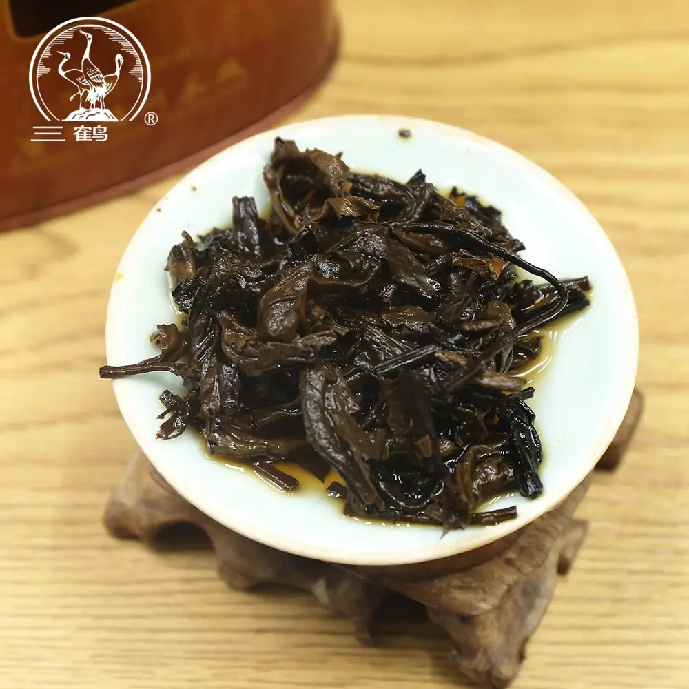 Tres grullas t&eacute; chino Sanhe 2017 Guangxi Liu Pao Teas Liubao Cha t&eacute; oscuro suelto tarro de cobre 200g-4