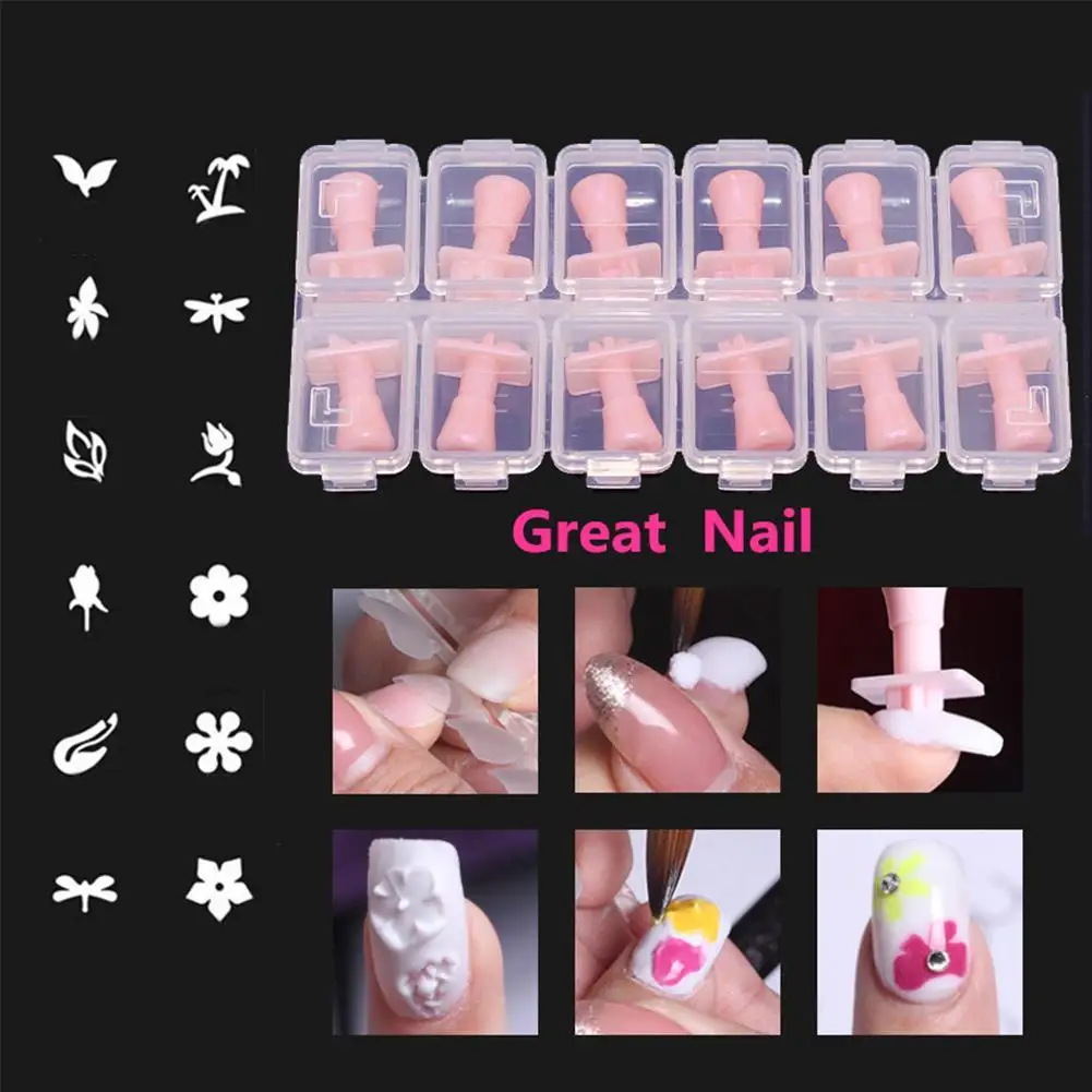 

12 Styles/Box Nail Art Stamper Pink Nature Patterns Plastic Butterfly Decoration Flowers Mold Trees Art Shape 3D For Nail S N8G5