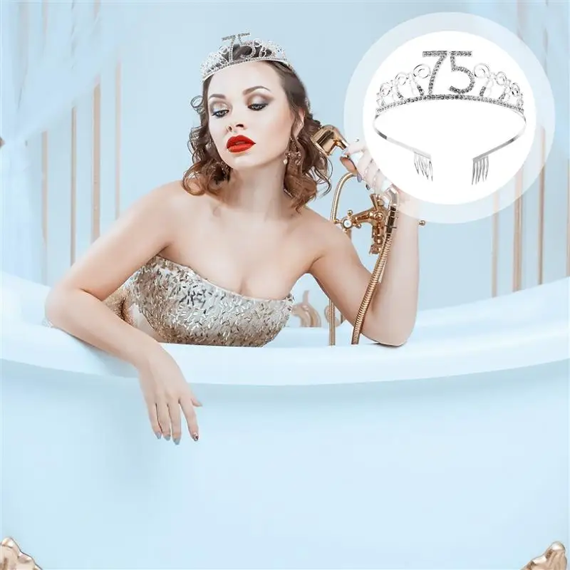 

Elderly Woman Birthday Crown Fashion Tiara Decor Shiny Rhinestone Headdress