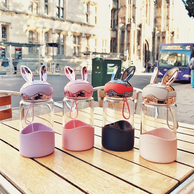 Креативная мультяшная бутылка для воды с кроличьими ушками стеклянная
