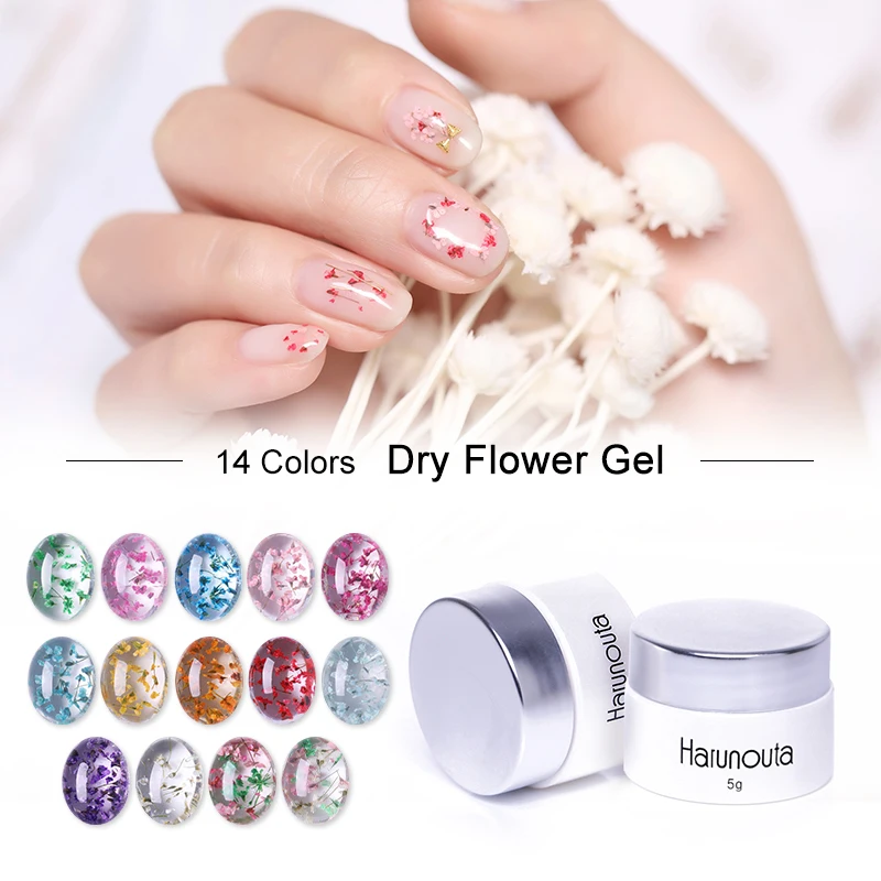 Harunouta цветочный УФ-Гель-лак Лаки гель-краска сушеные цветы дизайн ногтей Клей 3D DIY