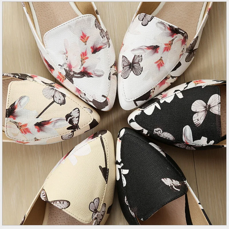 Manufacturers selling national printed fashion women's white shoes pointed ms low with non-slip shoes casual shoes size 34-43