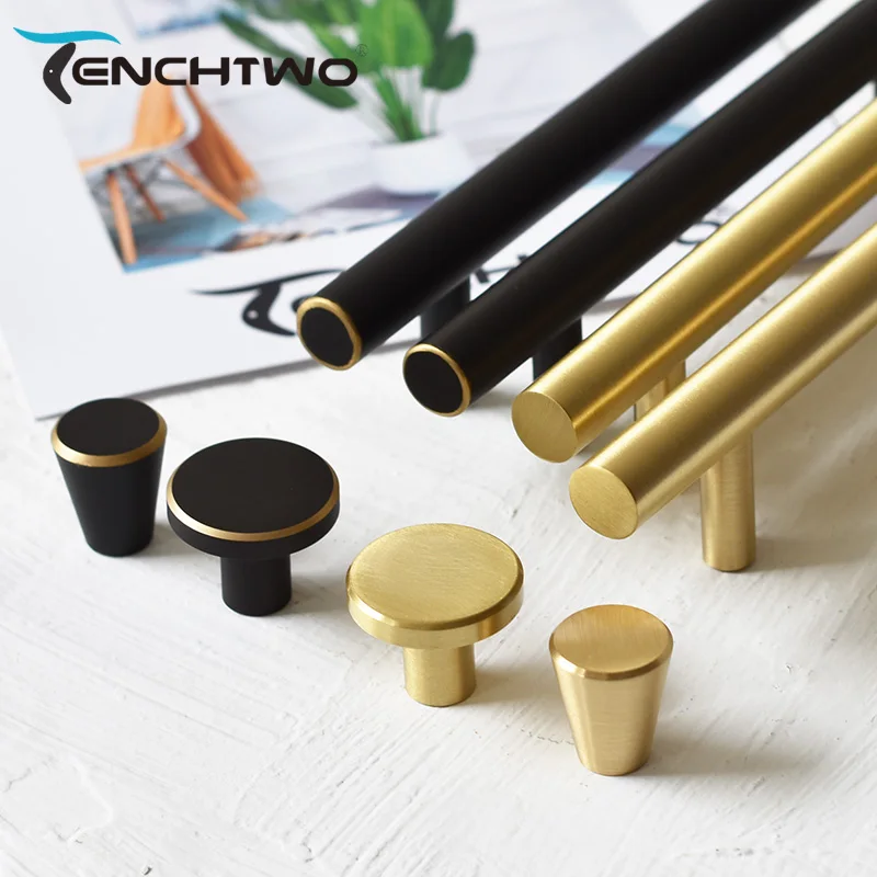 

TENCHTWO T Bar Solid Copper Brass Handles Furniture Wardrobe Dresser Cupboard Cabinet Drawer Knobs Black/Gold Pulls Hardware