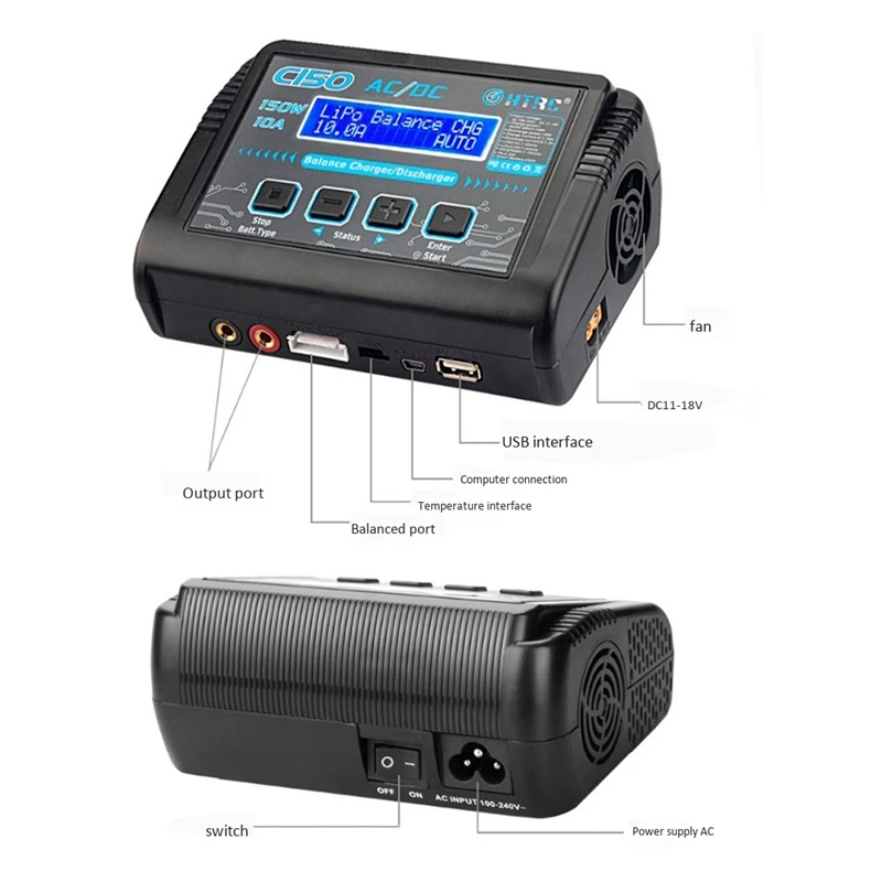 HTRC C150 10A AC/DC RC аккумулятор для LiPo LiHV LiFe Lilon NiCd NiMh Pb Battery Dis зарядное устройство баланс