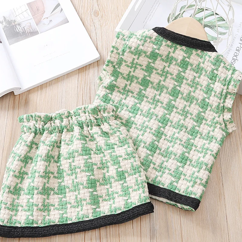 2019 г. Комплект одежды для маленьких девочек вязаный жилет + юбка костюм