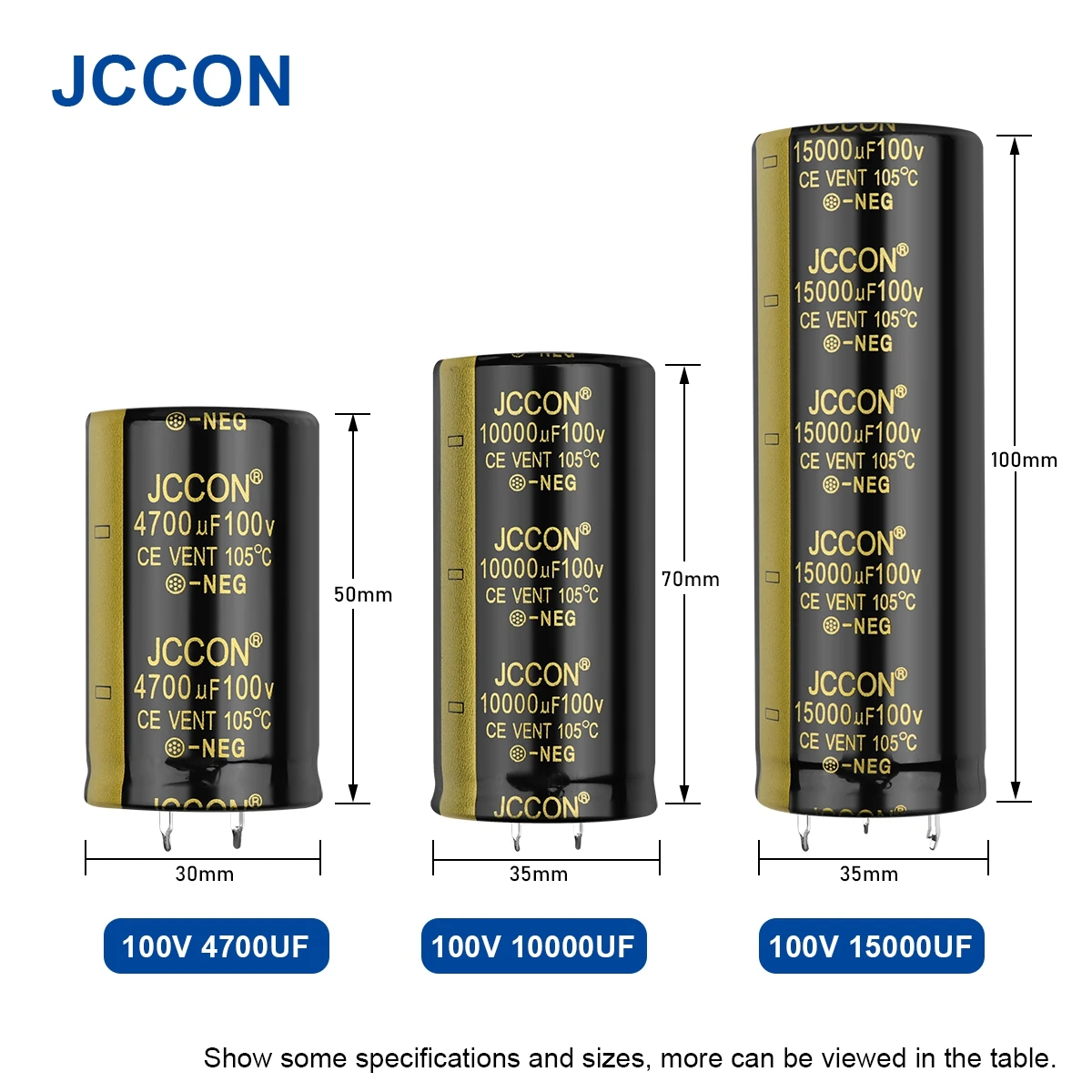 

JCCON 2Pcs 100V Horn Electrolytic Capacitor 1000UF 2200UF 3300UF Volume Welding Full-Voltage For Audio Hifi Amplifier 105