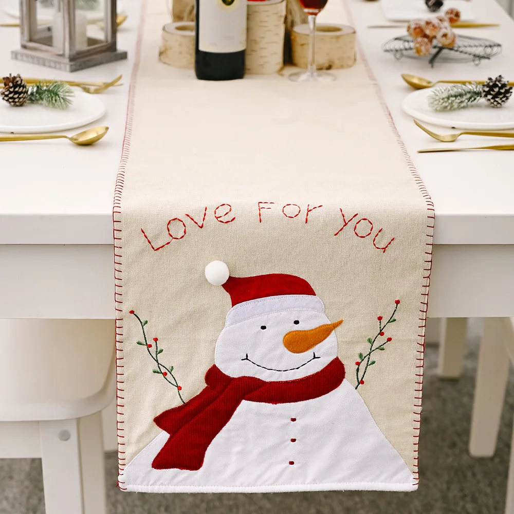 

Merry Christmas Linen Santa Claus Tablecloth Table Runner Ornament Table Decorations Gift Placemat Home Party New Year Decor