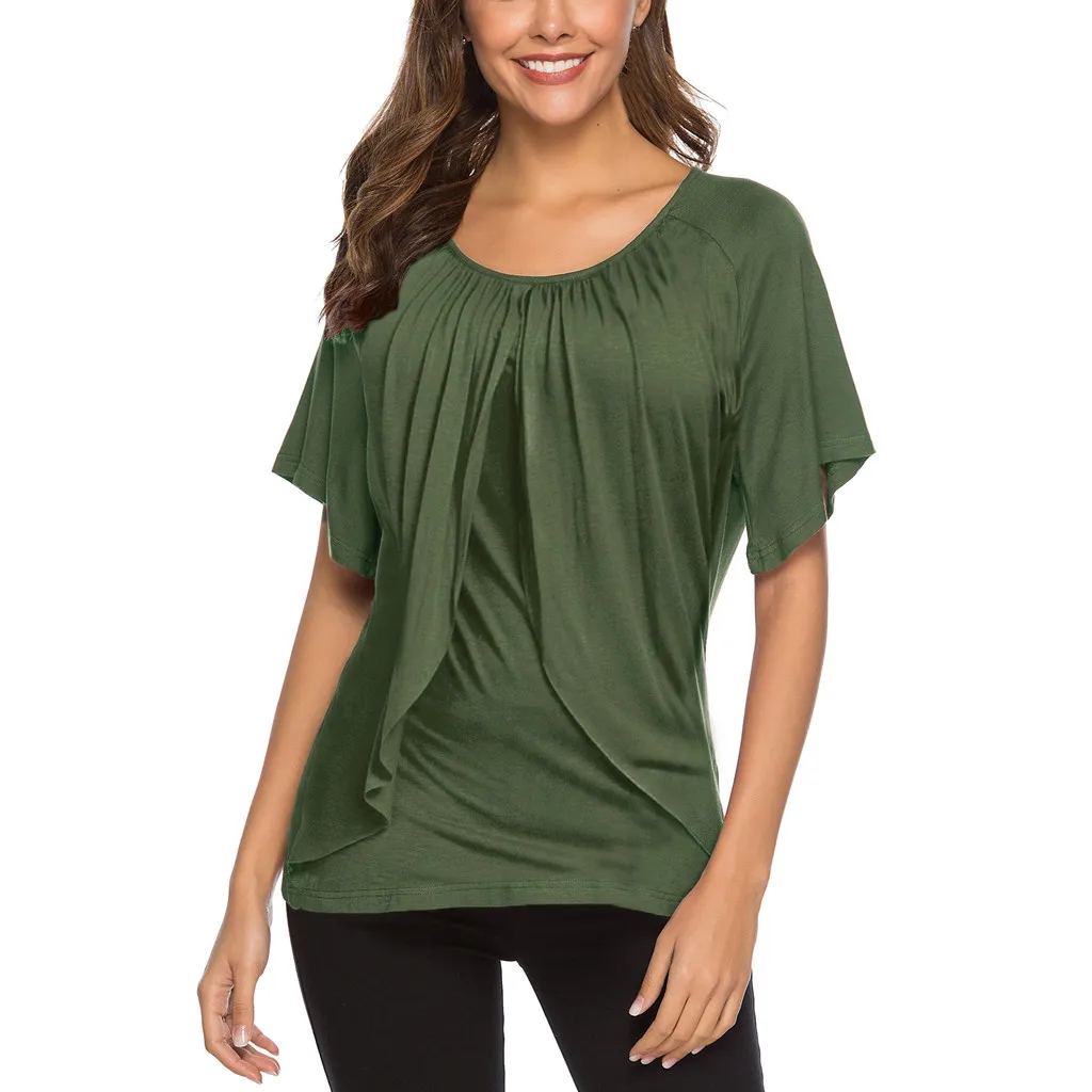 Женская футболка Повседневная Свободная с круглым воротником и коротким рукавом