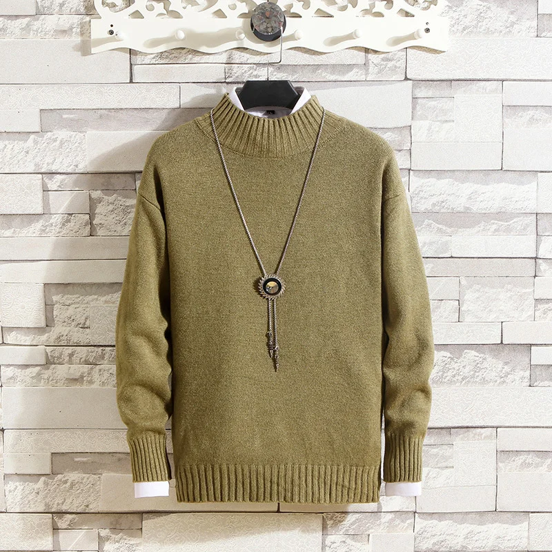 

Autumn And Winter Men's Sweater Man Fashion Loose Solid High Neck Pullover Sweater