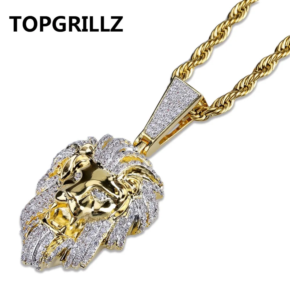 TOPGRILLZ хип-хоп позолоченное микро кубическое циркониевое ожерелье с подвеской в виде головы льва для мужчин Ювелирные изделия Подарки