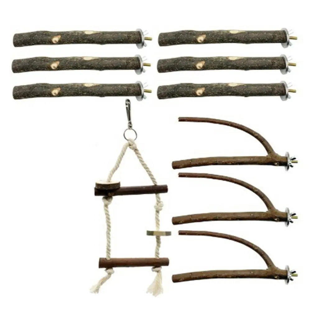 

Bird Habitat Bracket Set 10 Pcs Small Bird Parakeet Standing Toy Natural Wood Rod Bracket Bird Cage Accessories