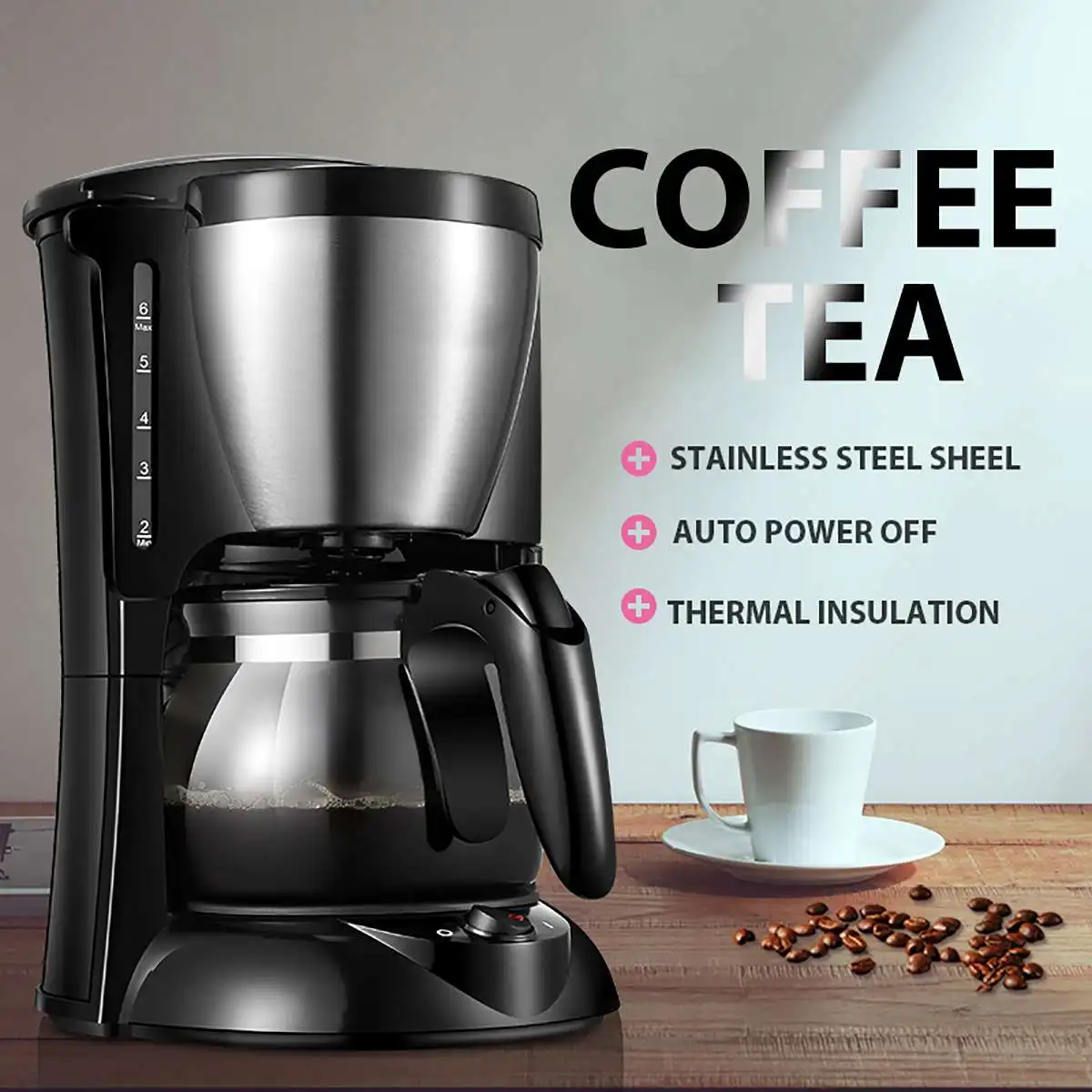 

550W Electric Drip Coffee Maker Kitchen Appliances Filter Coffee Machine With Keep Warm 6 Cup Boiled Tea Milk Coffee Pot