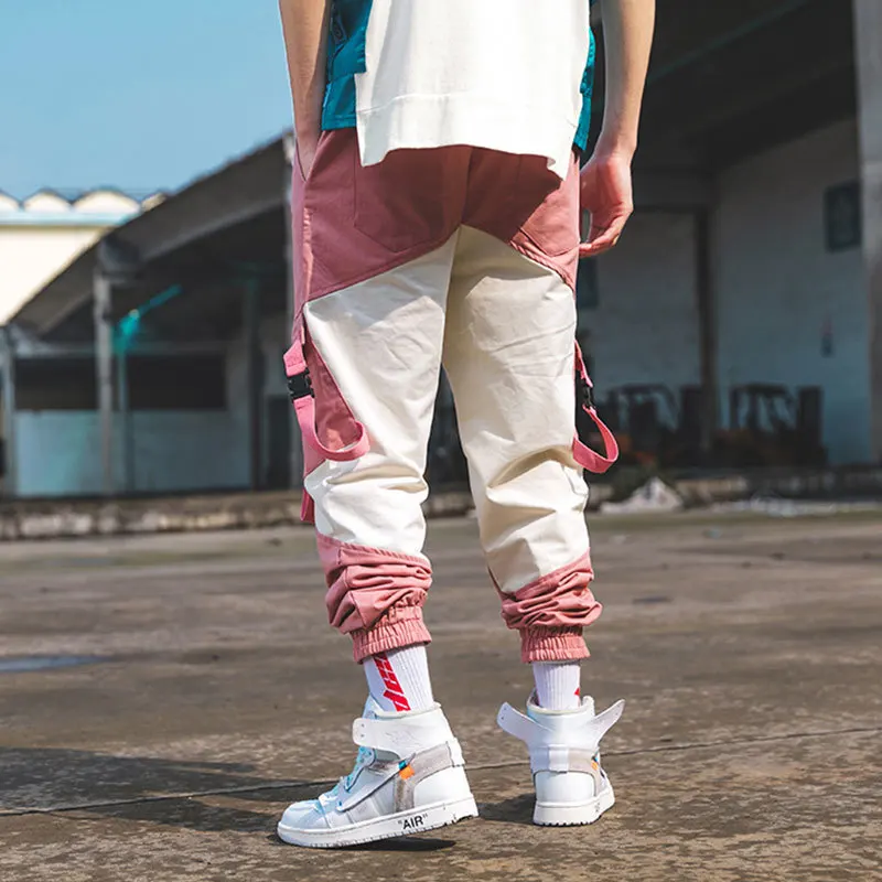 Liketkit мужские брюки карго 2019 розовые цветные с лентами в стиле хип-хоп штаны для