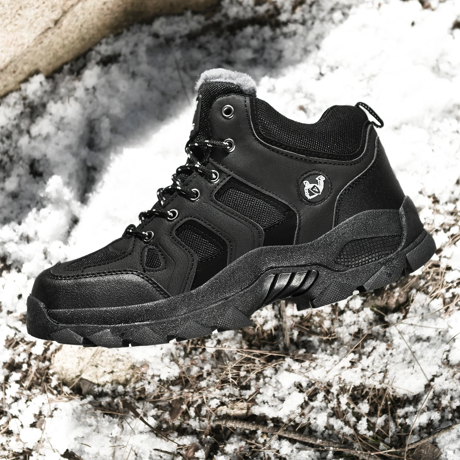 

Large Size Winter Ankle Boots Men Snow Warm Fur Leather Hiking Boots Cowboy Sport Trekking Shoes Casual Black Outdoor Boots Work