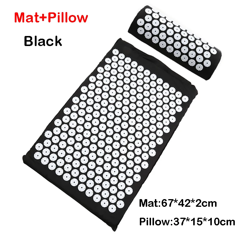 black mat pillow Коврик для йоги и акупрессуры для спины и тела, снимающий напряжение при напряжении, ABS, Спайк, акупрессура, массажный расслабляющий коврик для боли - Цвет: black mat pillow