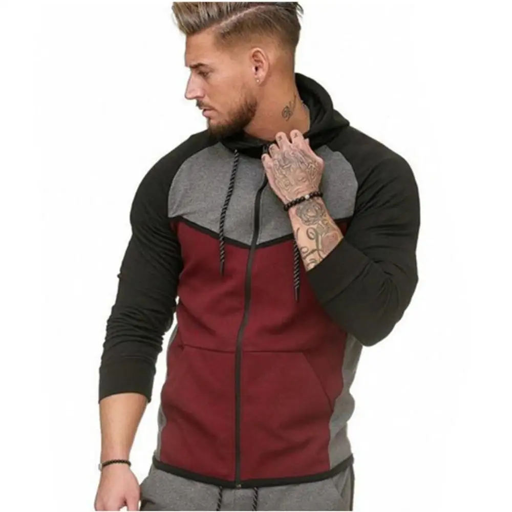 

2020 hot autumn winter man color matching exercise cardigan fleece hoodie jacket