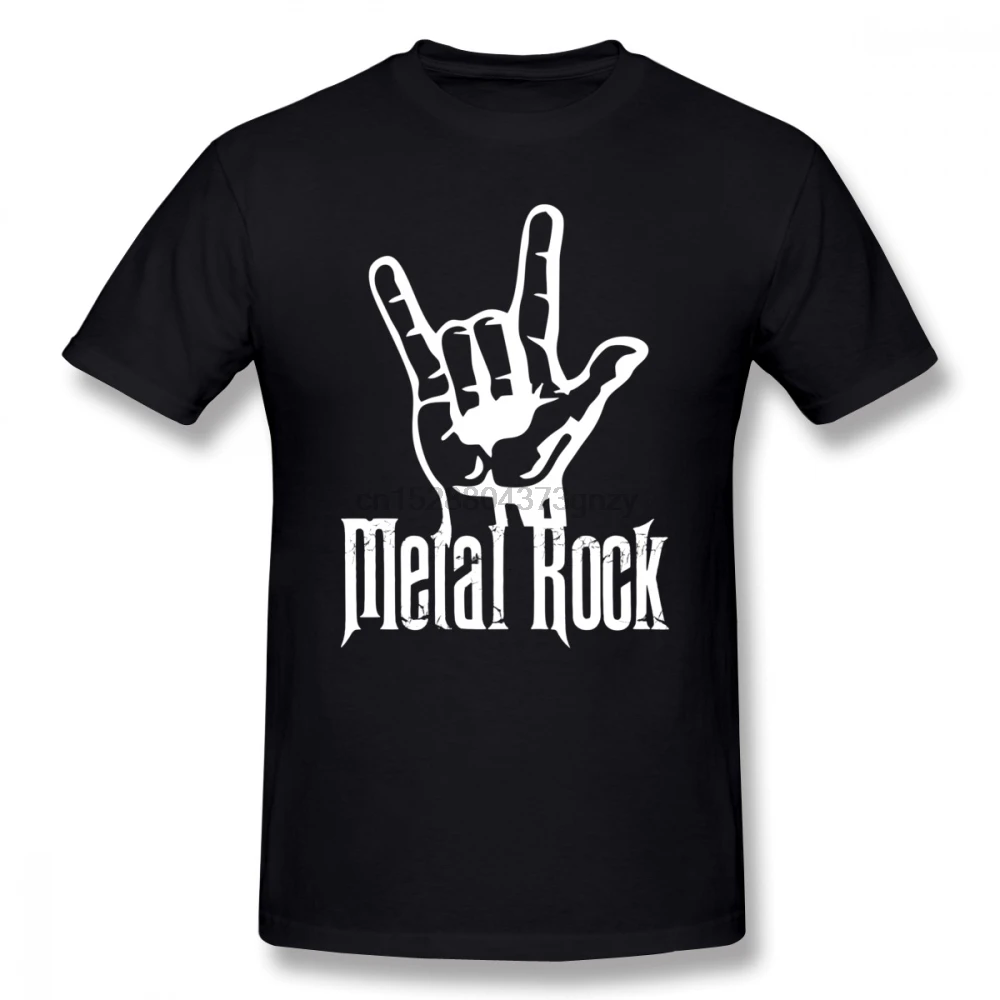 Новый дизайн Мужская футболка металлическая с надписью Рок н ролл короткими