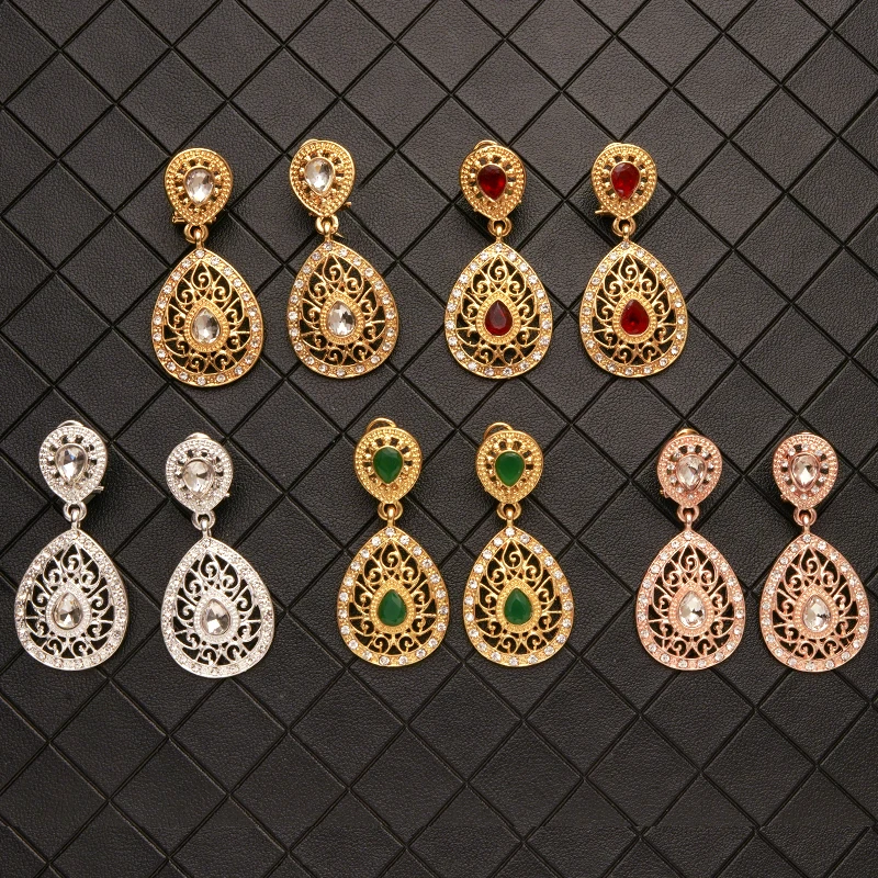 

Morocco Caften wedding dress gold earrings fashion water drop shape jewelry court carving crystal high quality earrings