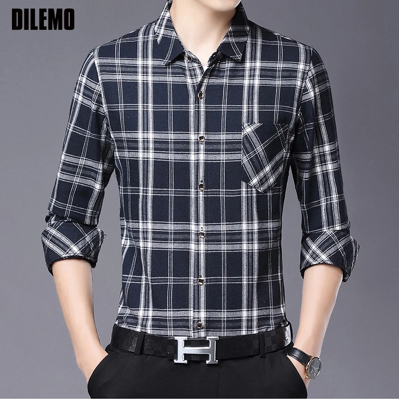 

Top Quality New Brand Shirts For Men Fashion Designer Plaid Long Sleeve Slim Fit Korean Big And Tall Casual Clothes Men 2021