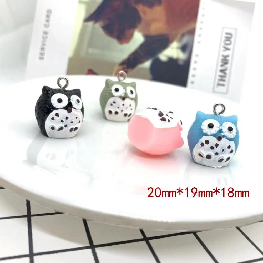 4 шт. 20*19*18 мм Kawaii 3D Моделирование Смолы Сова Подвески Кулоны из нержавеющей стали