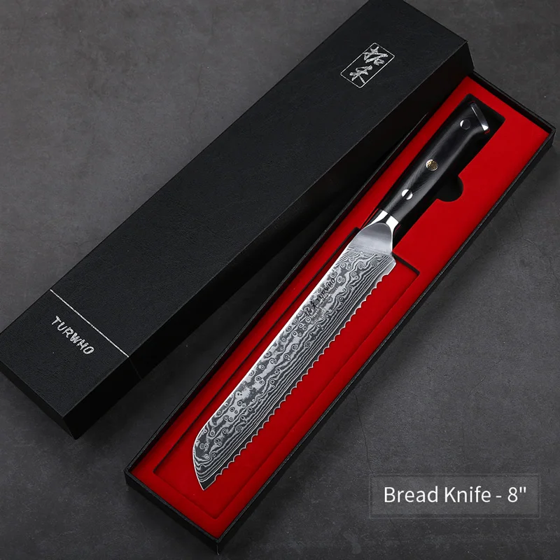 Bread knife TURWHO 8 ''профессиональный нож шеф-повара Gyuto японский дамасский кухонный нож из нержавеющей стали очень острые кухонные ножи G10 Ручка - Цвет: Bread knife