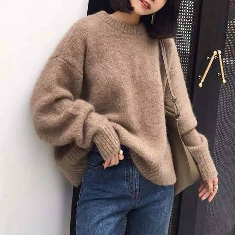 

Oversized Sweater Women 2022 Winter Elegant Knitted Basic Pullovers O Neck Loose Cashmere Jumper Soft Female Casual Tops A50