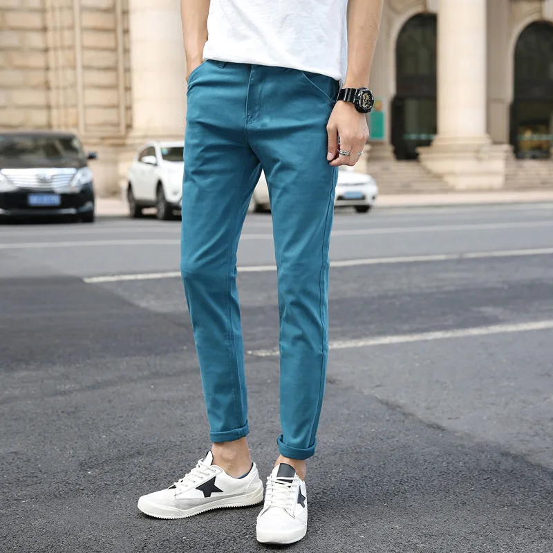 

2021 Brand Spring New Casual Men's Trousers Stretch Fashion Pants for Male Skinny Small Feet Trousers