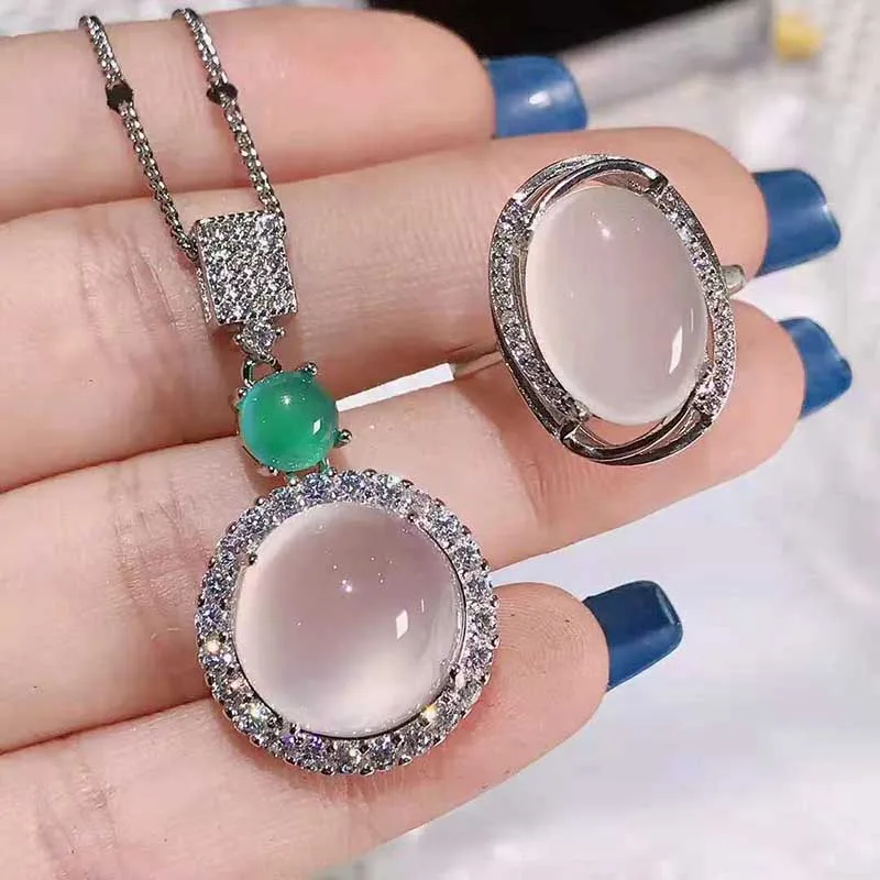 Кольцо из натурального агата ледяного нефрита Женское кольцо стерлингового