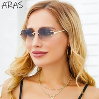 retro small rimless sunglasses women square frameless sun glasses for men cutting len alloy frame brand designer gradient shades