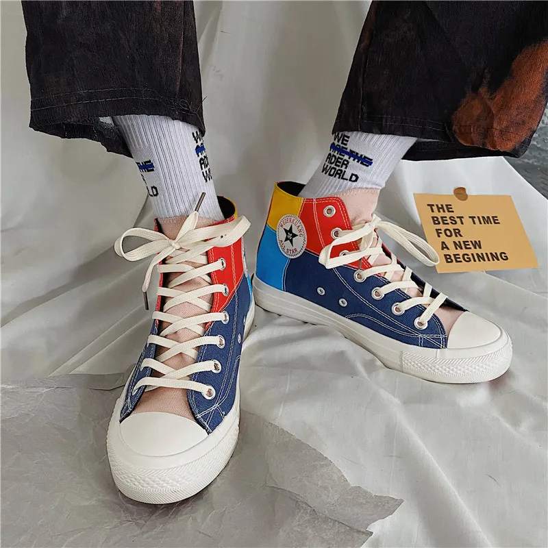 Модная парусиновая обувь с рисунком радуги кроссовки Мужские эспадрильи высокие