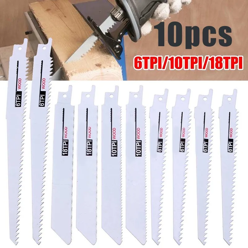 

Набор лезвий для сабельной пилы, комплект из 10 резцов 6T 10T 18T, 6/8-дюймовые острые зубья для заземления, металлическая труба, для дерева