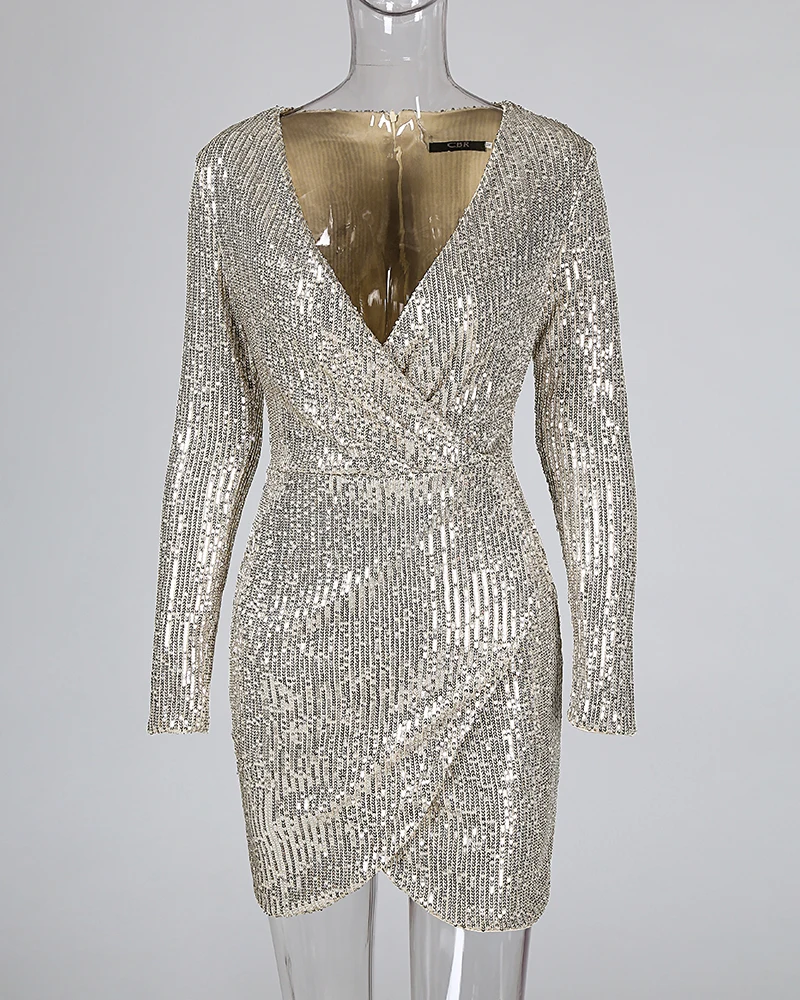 Осень 2020 женское элегантное блестящее мини-платье для вечеринок облегающее