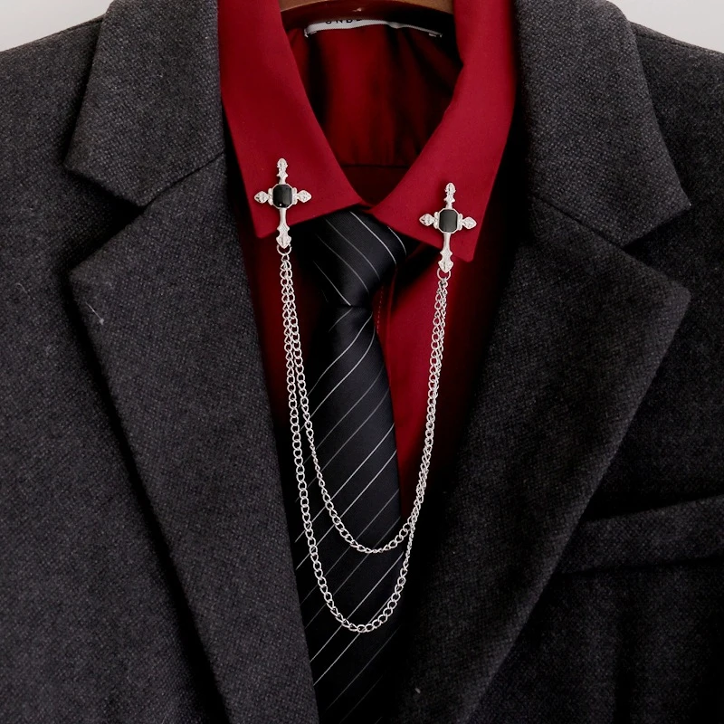 

Vintage Rhinestone Cross Brooch Cardigan Shirt Collar Pin Brooches Brooches Chain Tassel Brooch Men Lapel Pin Women Jewelry Gift