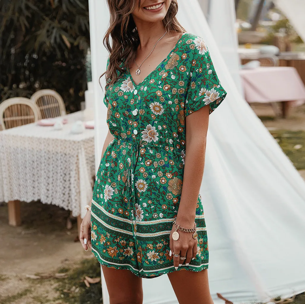 Женские комбинезоны с V-образным вырезом Летние повседневные боди коротким